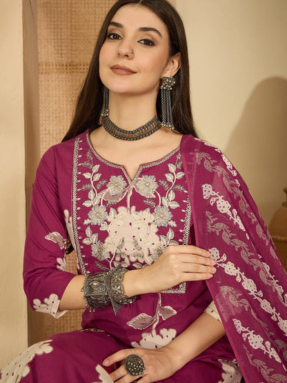 Women Floral Printed Kurta with Palazzos & Dupatta