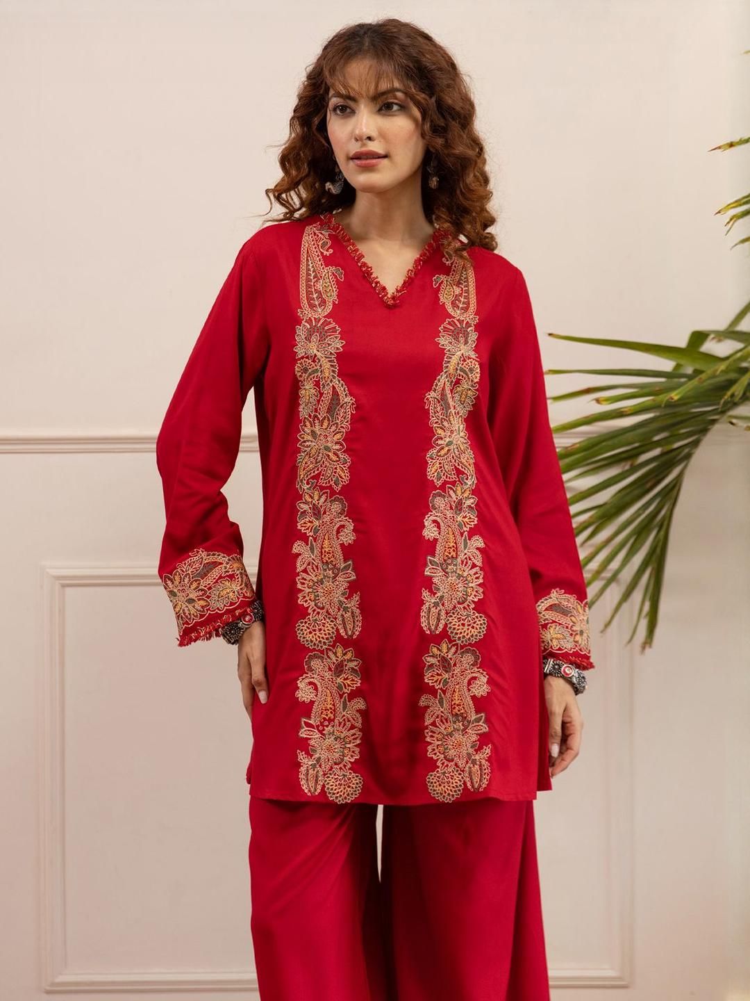 Dhiyona IE Women Ethnic Motifs Embroidered A-Line Kurta with Palazzos