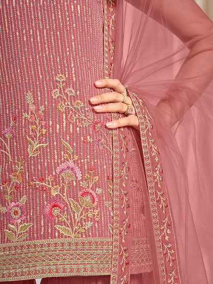 Dhiyona IN Women Floral Embroidered Regular Thread Work Kurta with Sharara & With Dupatta