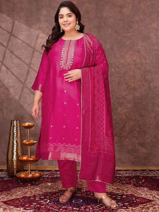 Dhiyona IN Women Floral Yoke Design Regular Sequinned Kurta with Trousers & With Dupatta