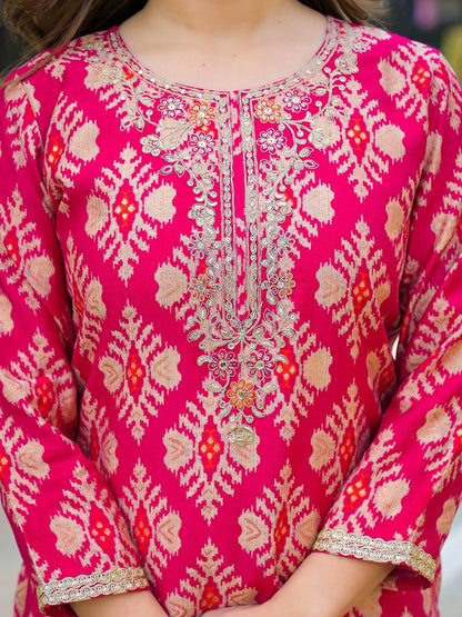 Dhiyona KL Women Ethnic Motifs Printed Regular Kurta with Trousers & With Dupatta