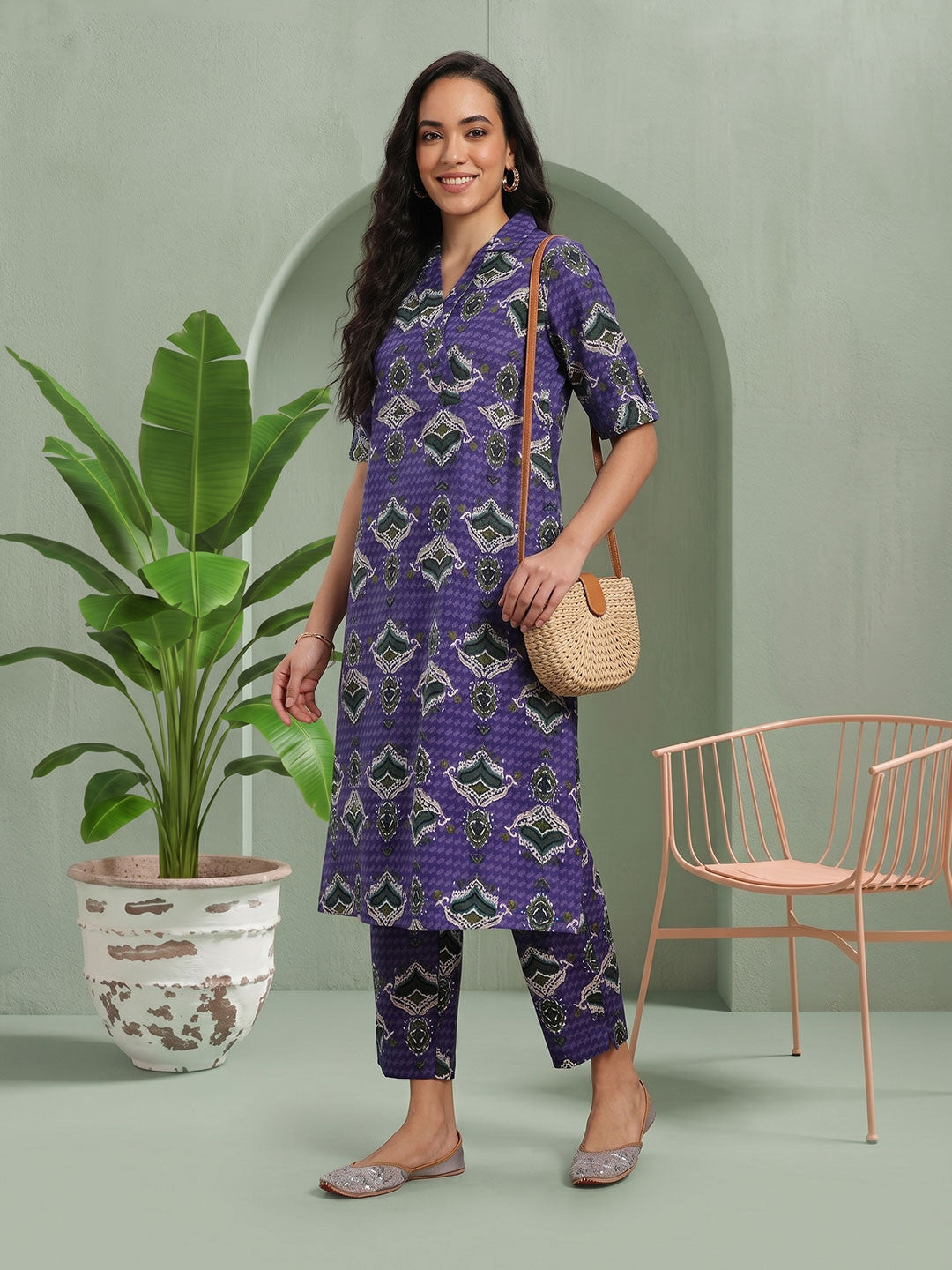 Ethnic Motifs Printed Cotton Kurta with Trousers