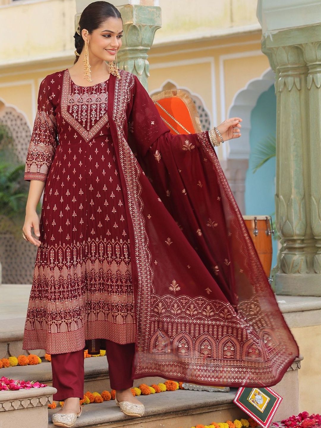 Dhiyona RR Women's Ethnic Motifs Printed Regular Kurta with Trousers & With Dupatta
