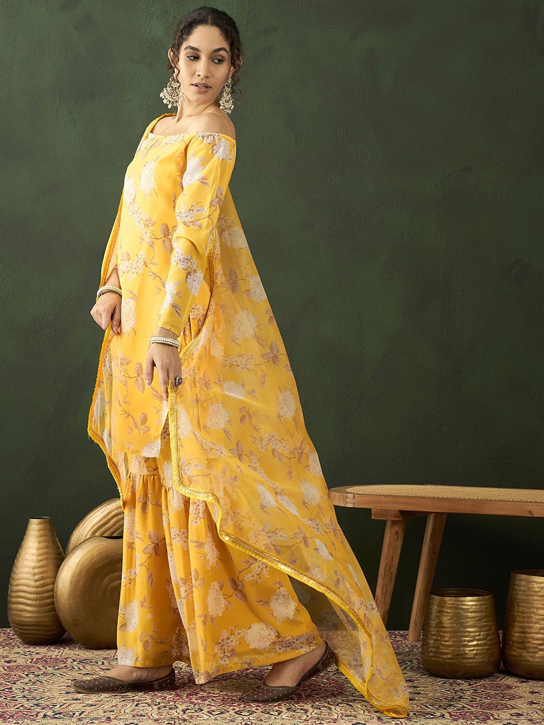 Dhiyona SN Floral Printed Kurta With Sharara & Dupatta
