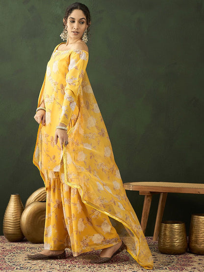 Dhiyona SN Floral Printed Kurta With Sharara & Dupatta