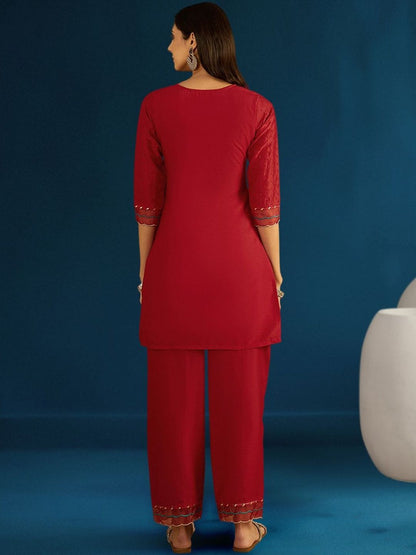 Dhiyona CH Women Ethnic Motifs Embroidered Regular Thread Work Kurta with Trousers