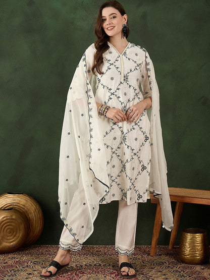 Embroidered Kurta & Trouser With Dupatta