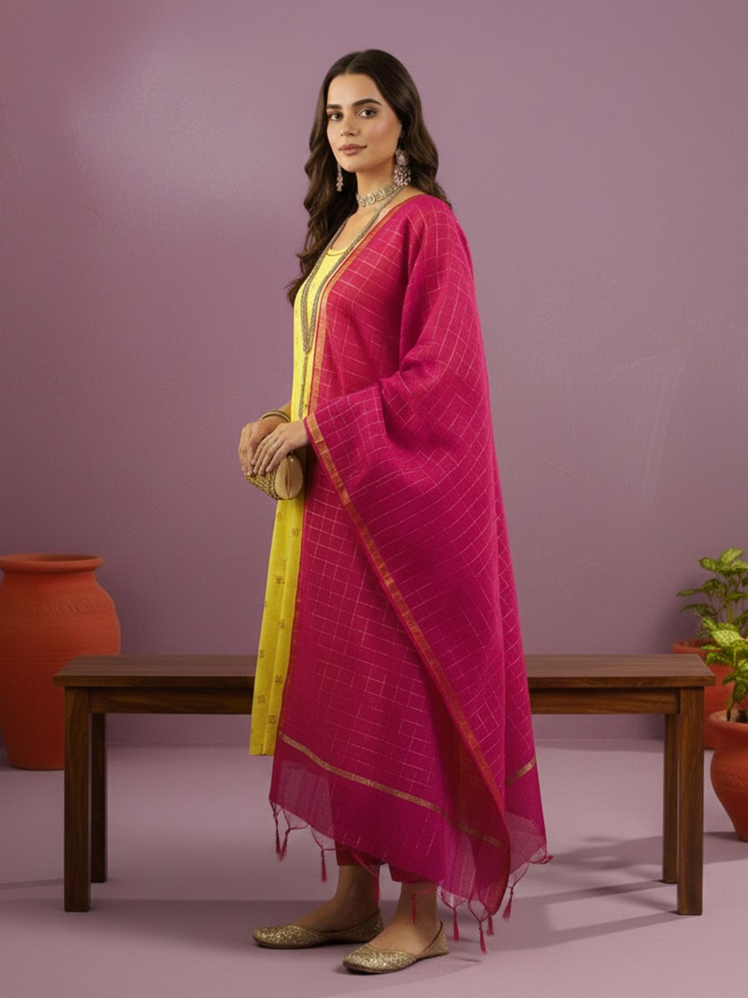 Dhiyona CH Women Ethnic Motifs Printed Regular Kurta with Trousers & With Dupatta