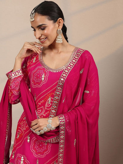 Dhiyona LL Women Ethnic Motifs Printed Regular Mirror Work Kurta with Sharara & Dupatta