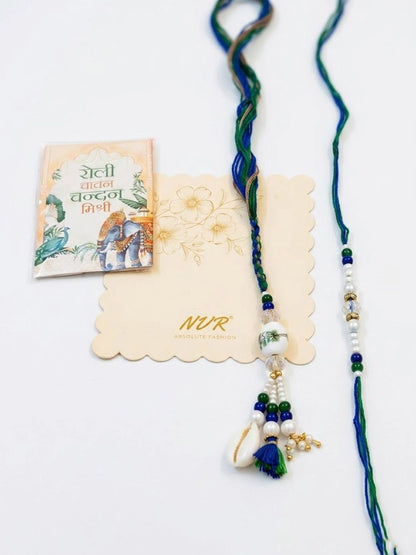 Dhiyona Set Of 2 Traditional Bhaiya Bhabhi Rakhi With Roli Chawal Chandan Mishri