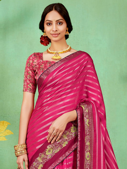 Women's Soft Silk Pink Embellished Designer Saree With Blouse Piece