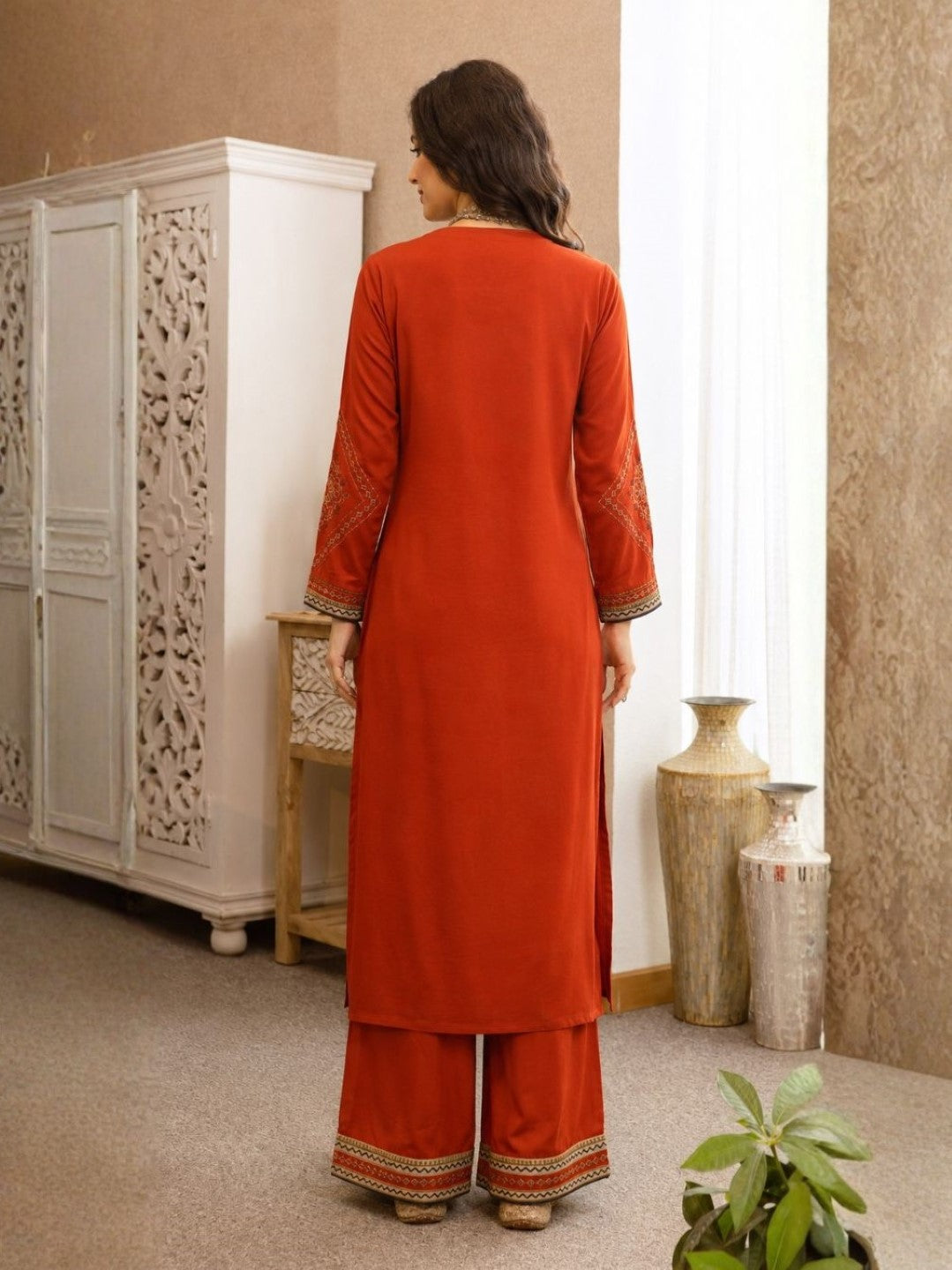Karen cadmium embroidery cotton suit set