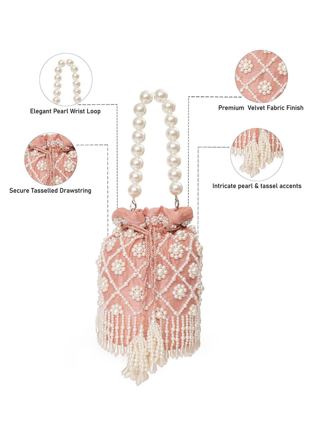 Dhiyona NR Pearls Embroidered Embellished Velvet Potli Clutch