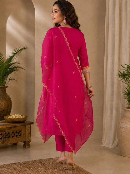 Women Ethnic Motifs Embroidered Regular Thread Work Kurta with Trousers & With Dupatta
