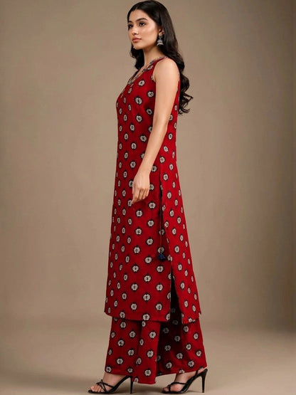 Women Ethnic Motifs Printed Regular Thread Work Pure Cotton Kurta with Palazzos