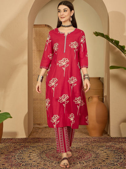 Printed Pure Cotton Round Neck Kurta & Trousers Kurta Set