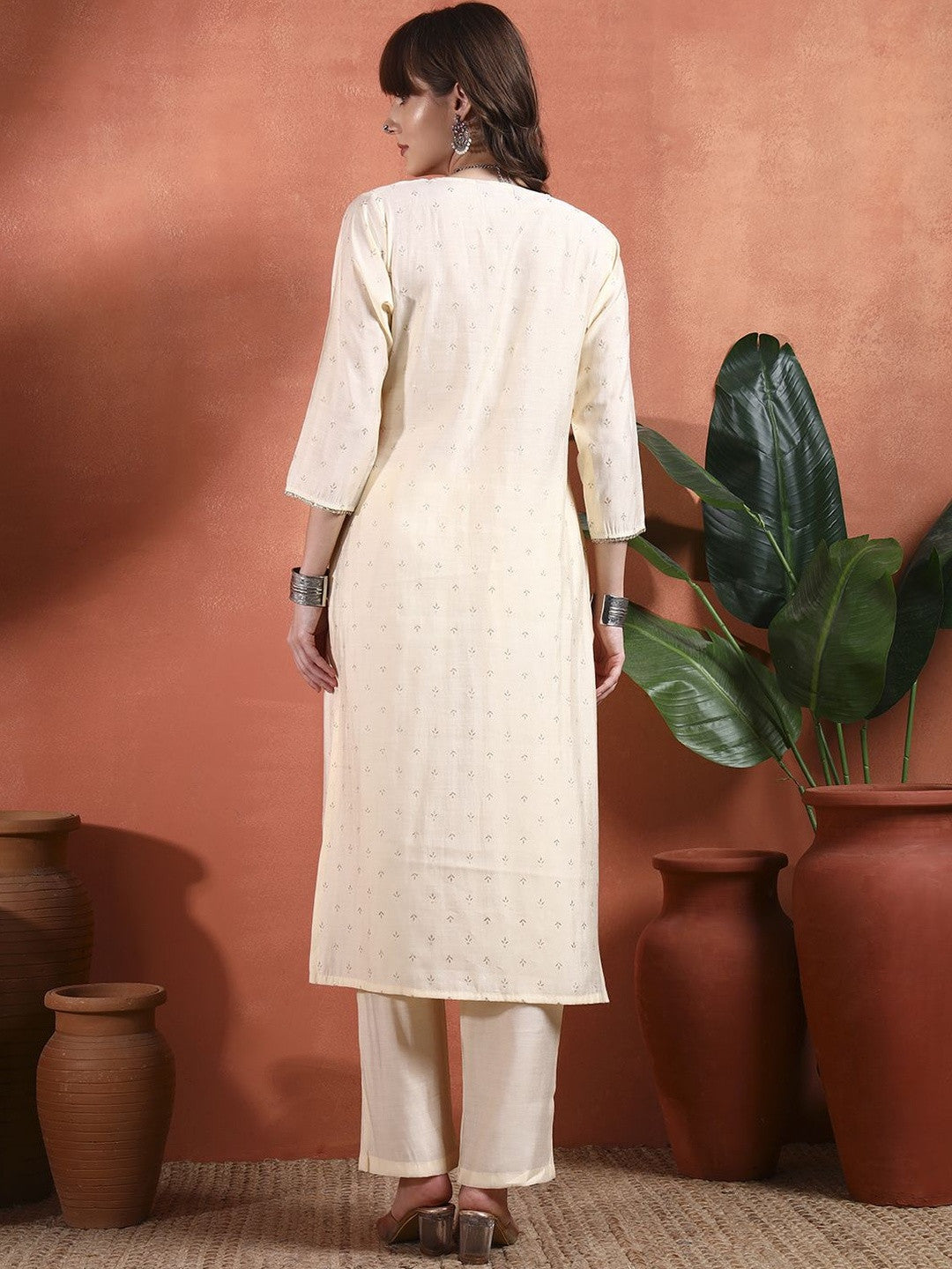 Women Ethnic Motifs Printed Regular Thread Work Kurta with Trousers