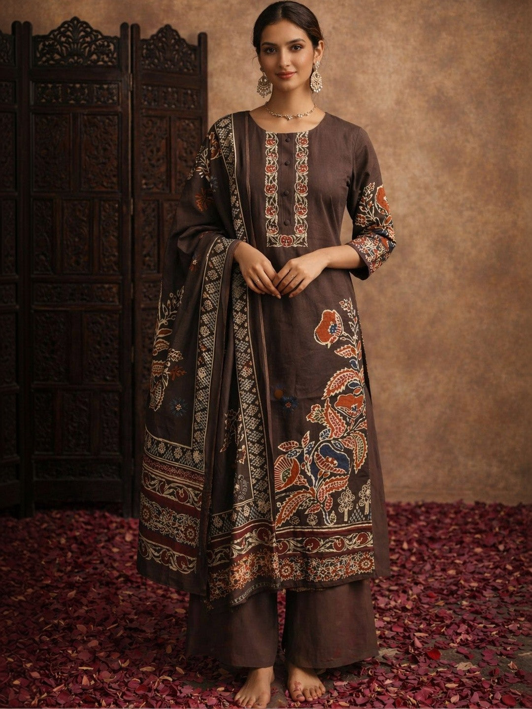 Dhiyona SN Women Ethnic Motifs Printed Regular Pure Cotton Kurta with Palazzos & With Dupatta