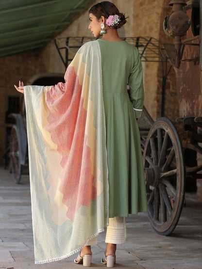 Dhiyona RR Women's Regular Thread Work Pure Cotton Kurta with Trousers & With Dupatta