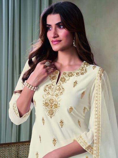 Dhiyona IN Women Floral Zari and Sequinned Embroidered Kurta Set with Dupatta