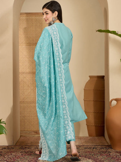 Women Ethnic Motifs Embroidered Thread Work Kurta with Trousers & Dupatta
