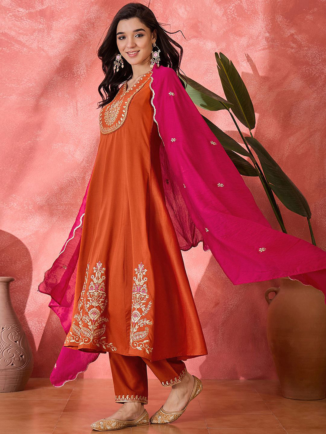 Women Floral Embroidered Kurta with Trousers & Dupatta