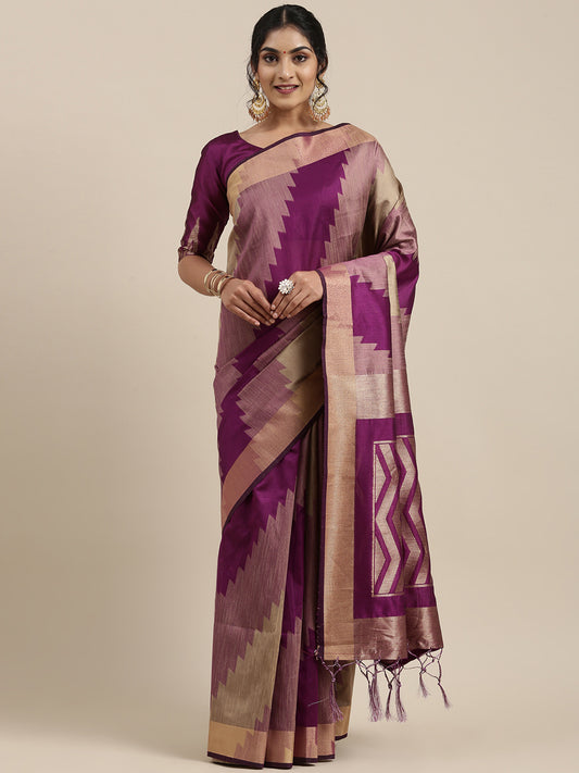 Women's Cotton Silk Magenta Woven Design Handloom Saree With Blouse Piece