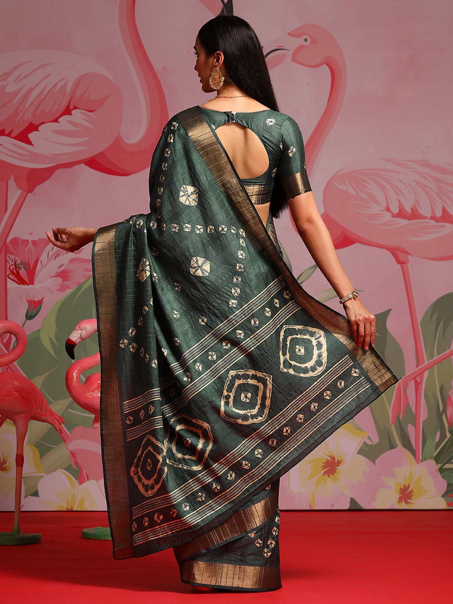 Women's Silk Blend Teal green Printed Designer Saree With Blouse Piece