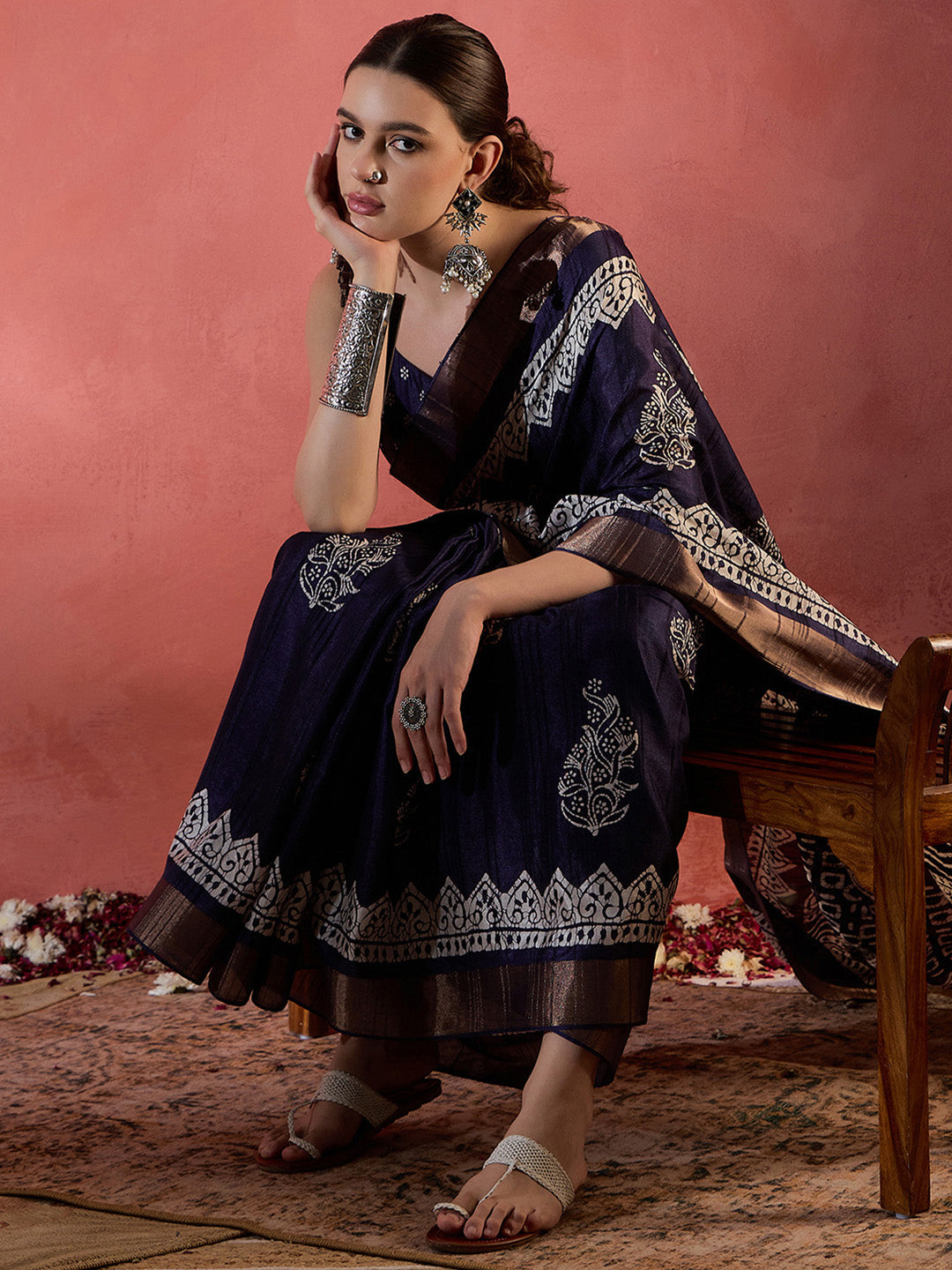 Women's Silk Blend Purple Printed Designer Saree With Blouse Piece