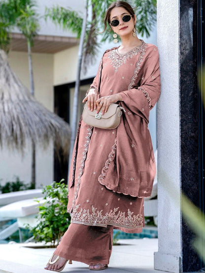 Dhiyona KL Women Ethnic Motifs Embroidered Regular Thread Work Kurta with Palazzos & With Dupatta
