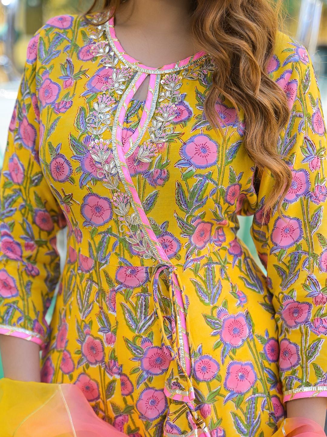 Dhiyona KL Yellow Printed Kurta Pant with Dupatta