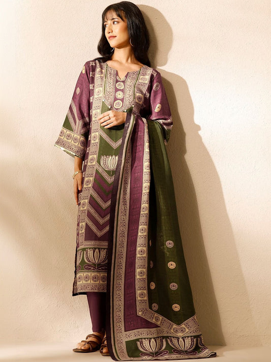 Women Ethnic Motifs Printed Regular Kurta with Trousers & With Dupatta