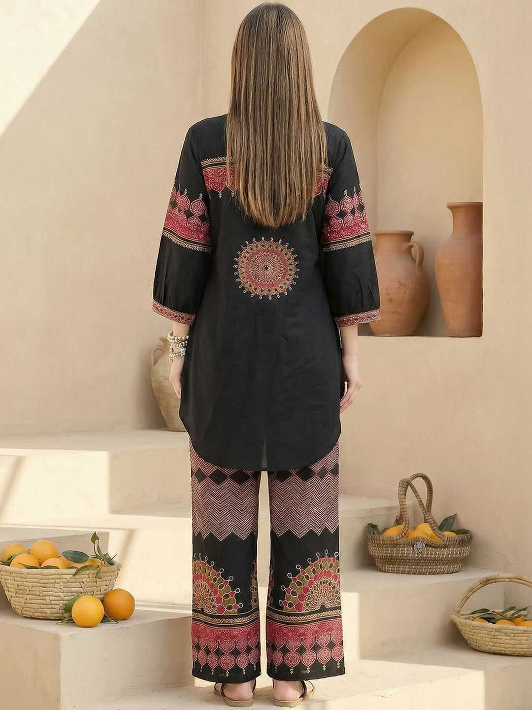 Women Ethnic Motifs Printed Regular Beads and Stones Pure Cotton Kurta with Palazzos