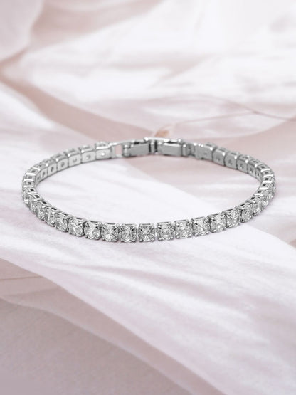 Dhiyona RJ Women's Rhodium Plated Sparkling AD & Cubic Zirconia Studded Tennis Bracelet