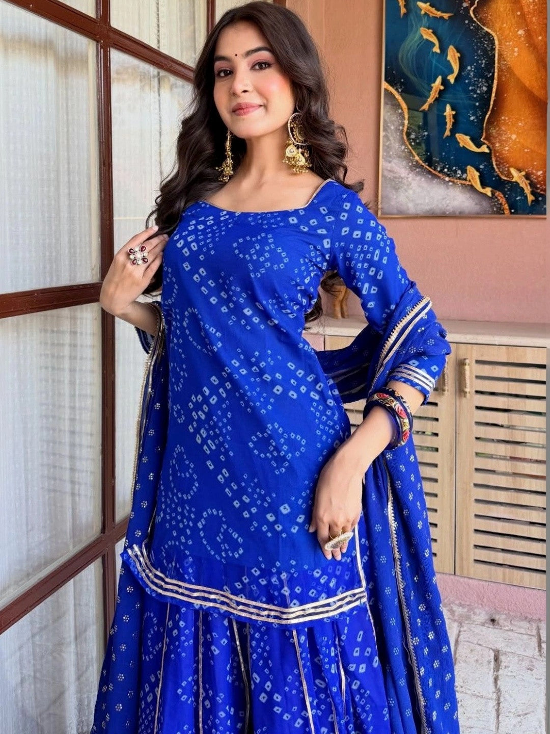 Ethnic Motifs Printed Georgette Kurta with Sharara & With Dupatta
