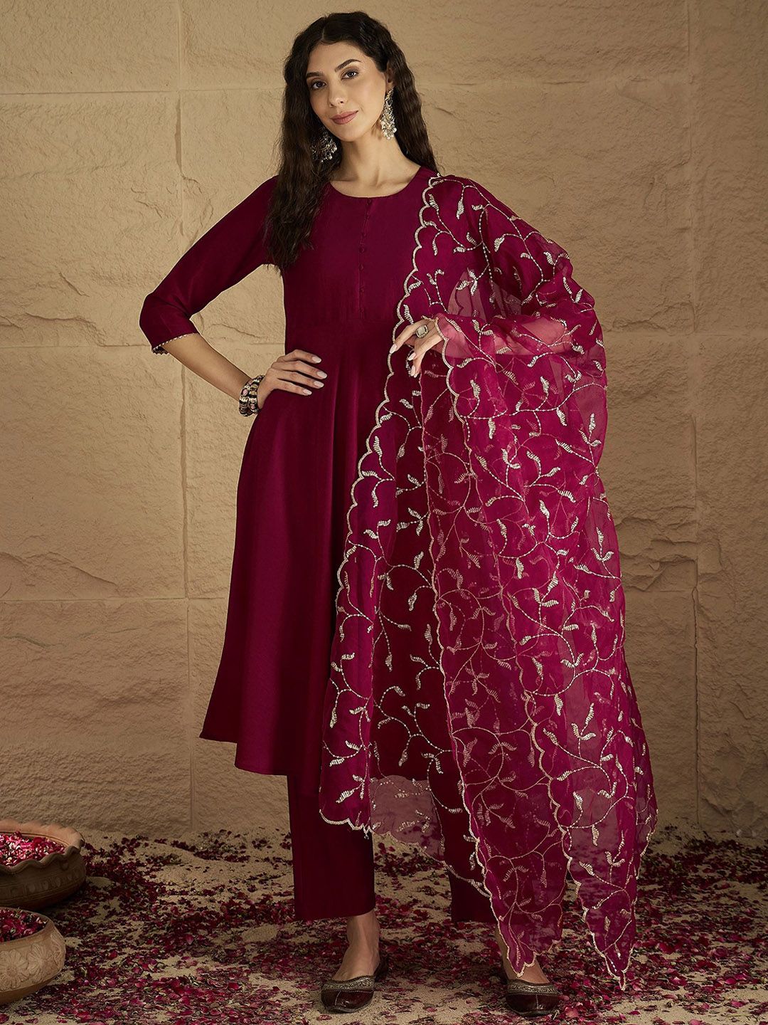 Dhiyona VA Women's Anarkali Kurta with Trousers & Dupatta
