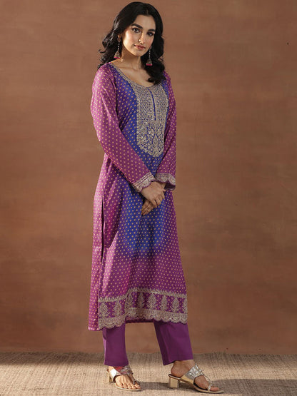 Women Bandhani Printed Kurta with Trousers & Dupatta