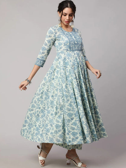 Women Floral Printed Regular Pure Cotton Kurta with Palazzos & With Dupatta