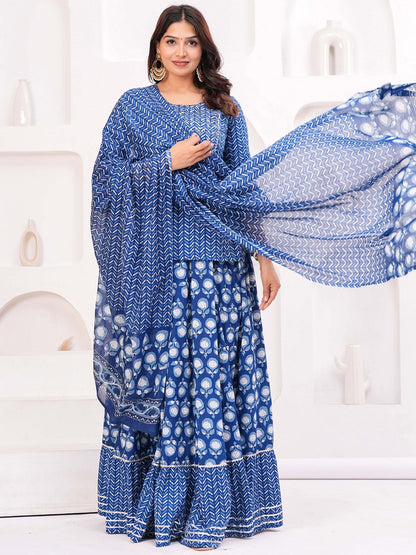 Dhiyona KL Women Ethnic Motifs Printed Pure Cotton Kurti with Skirt & Dupatta