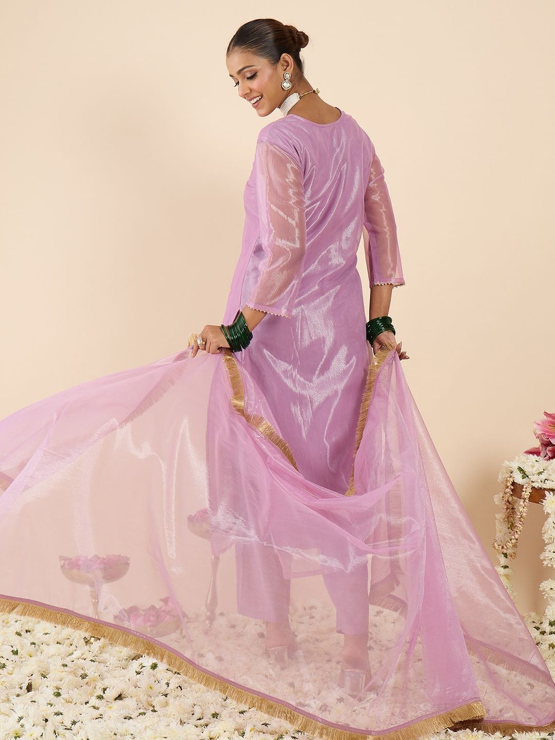 Women Ethnic Motifs Embroidered Regular Thread Work Kurta with Trousers & With Dupatta
