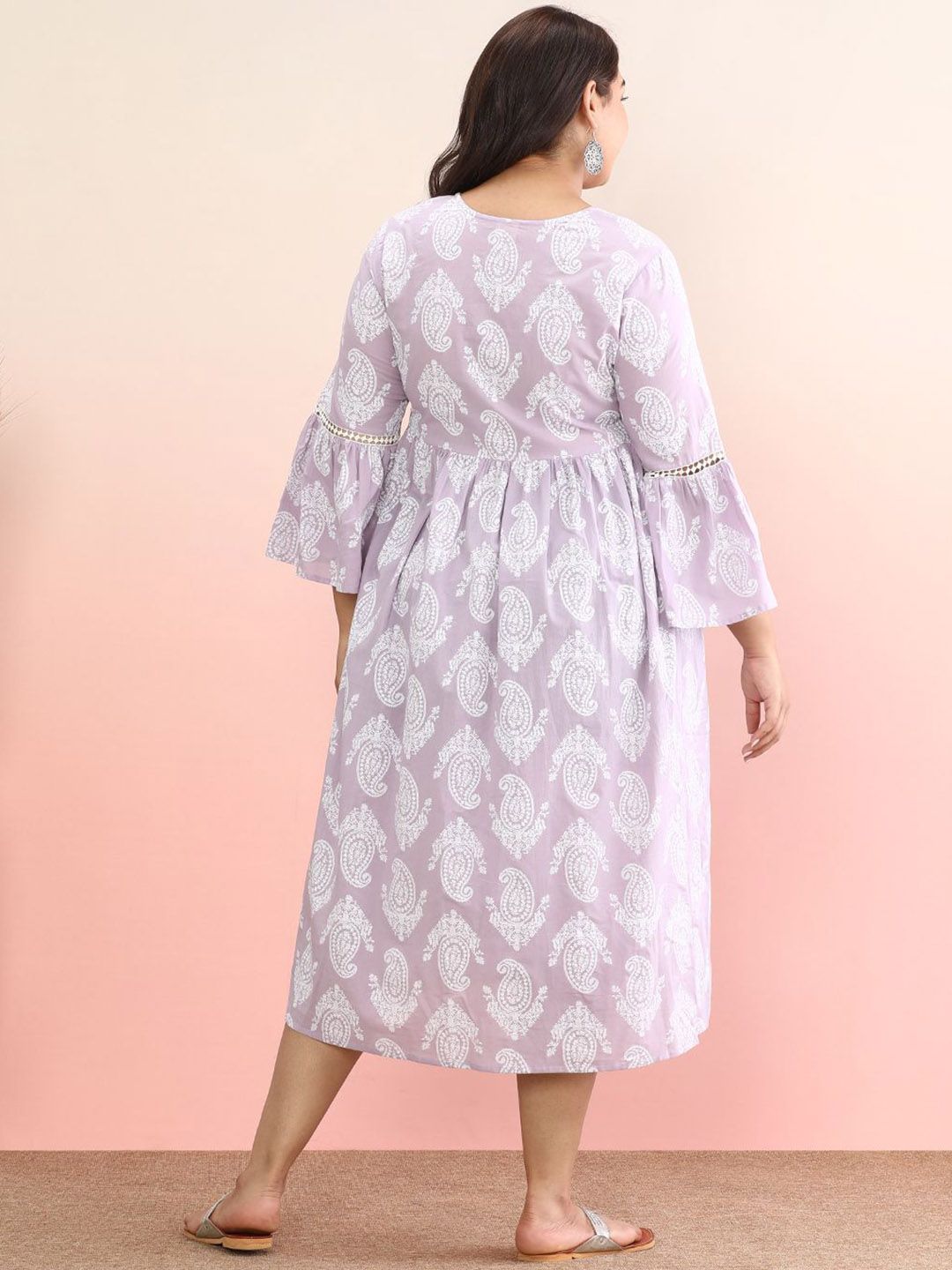 Dhiyona AY Women's Plus Size Ethnic Motifs Printed Tie-Up Neck Pure Cotton A-Line Dress