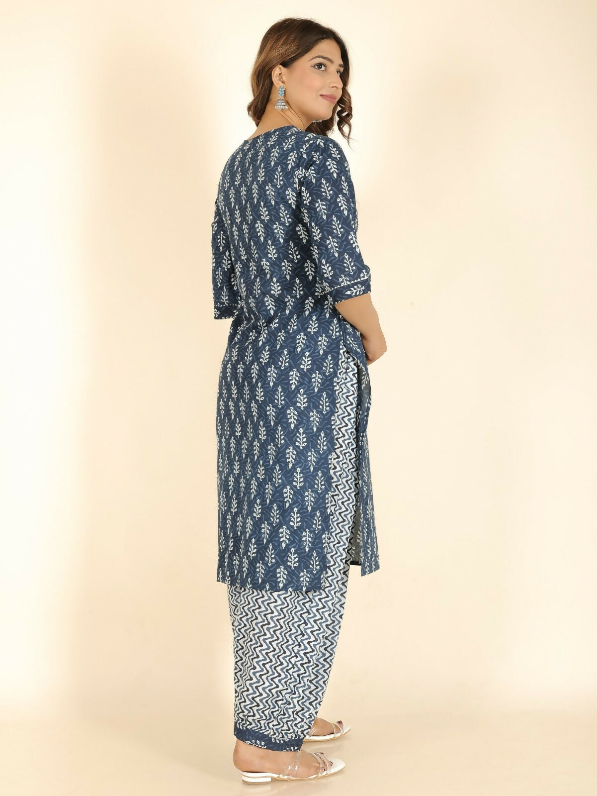 Women's Straight Soft Cotton Floral Print Women's Kurta Set - Blue