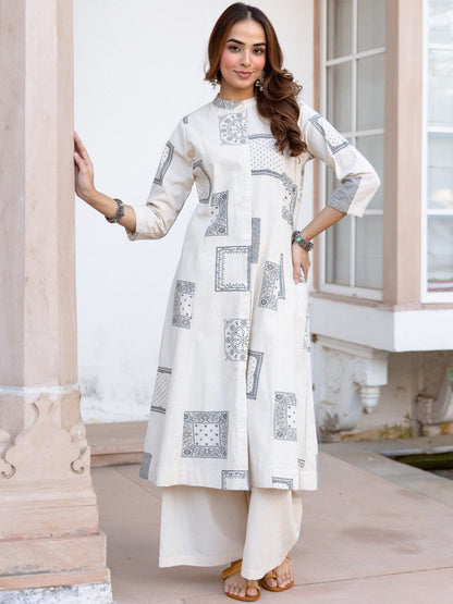 Printed Mandarin Collar Kurta & Palazzos
