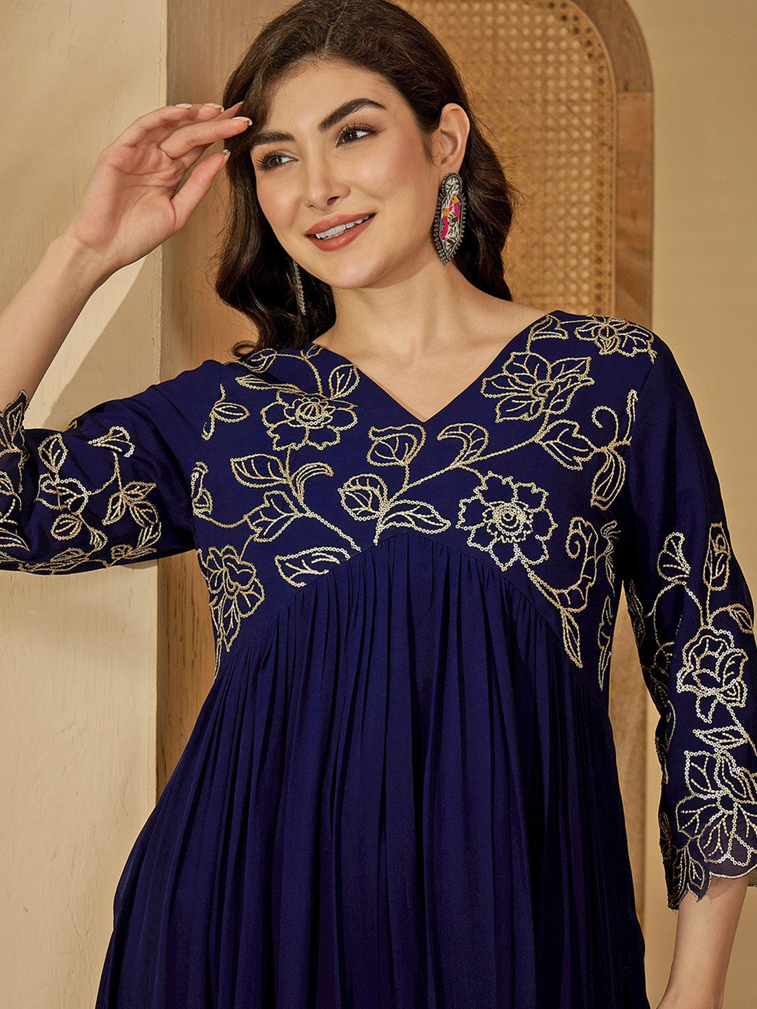 Women Embroidered Poly Georgette Kurta Sets
