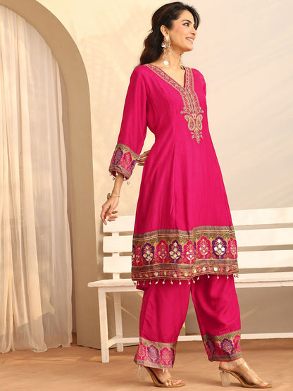 Dhiyona LL Women Ethnic Motifs Embroidered Regular Mirror Work Kurta with Palazzos & With Dupatta