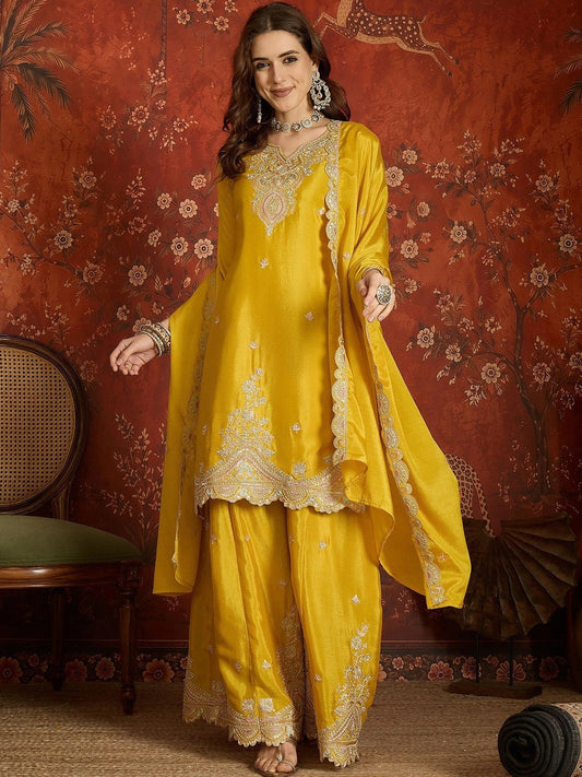 Women Ethnic Motifs Embroidered Regular Thread Work Kurta with Sharara & With Dupatta