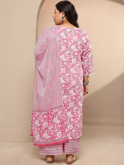 Dhiyona Women's Plus Size Floral Printed Regular Kurta with Palazzos & With Dupatta