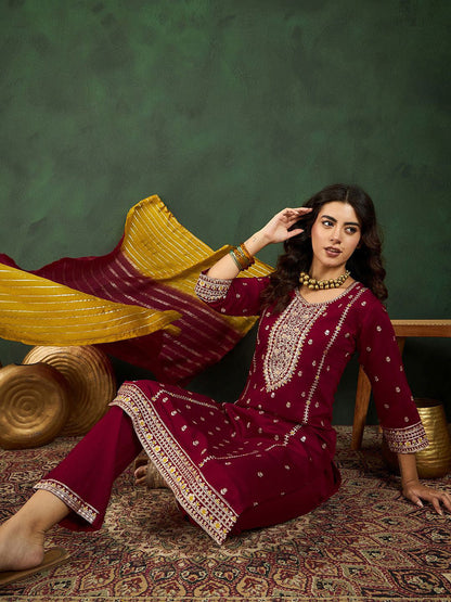 Round Neck Embroidered Straight Kurta Set