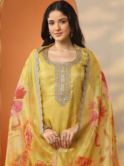 Dhiyona LL Floral Embroidered Thread Work Kurta with Palazzos & With Dupatta