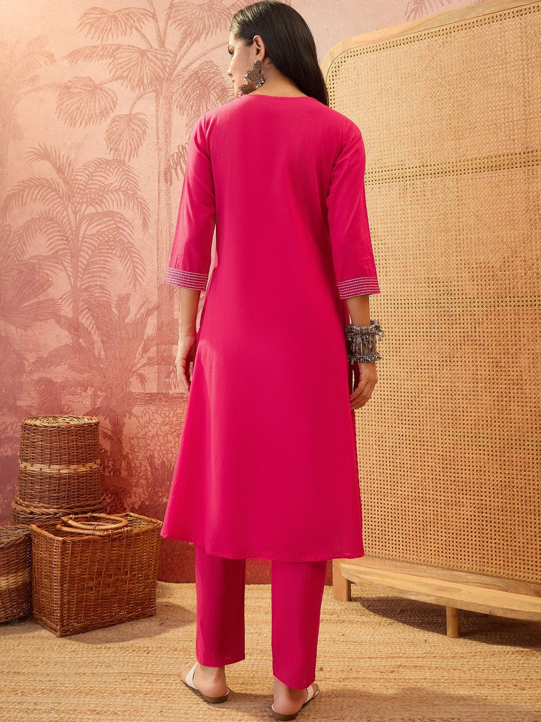 Women Regular Thread Work Pure Cotton Kurta with Trousers